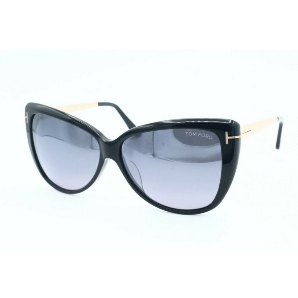 New Tom Ford Reveka TF 512-F 01C Cat Eye Black Sunglasses Gray Gradient Lens (B)